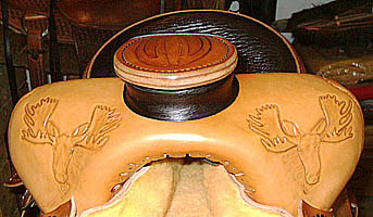 Custom Horse Saddle, Moose Heads